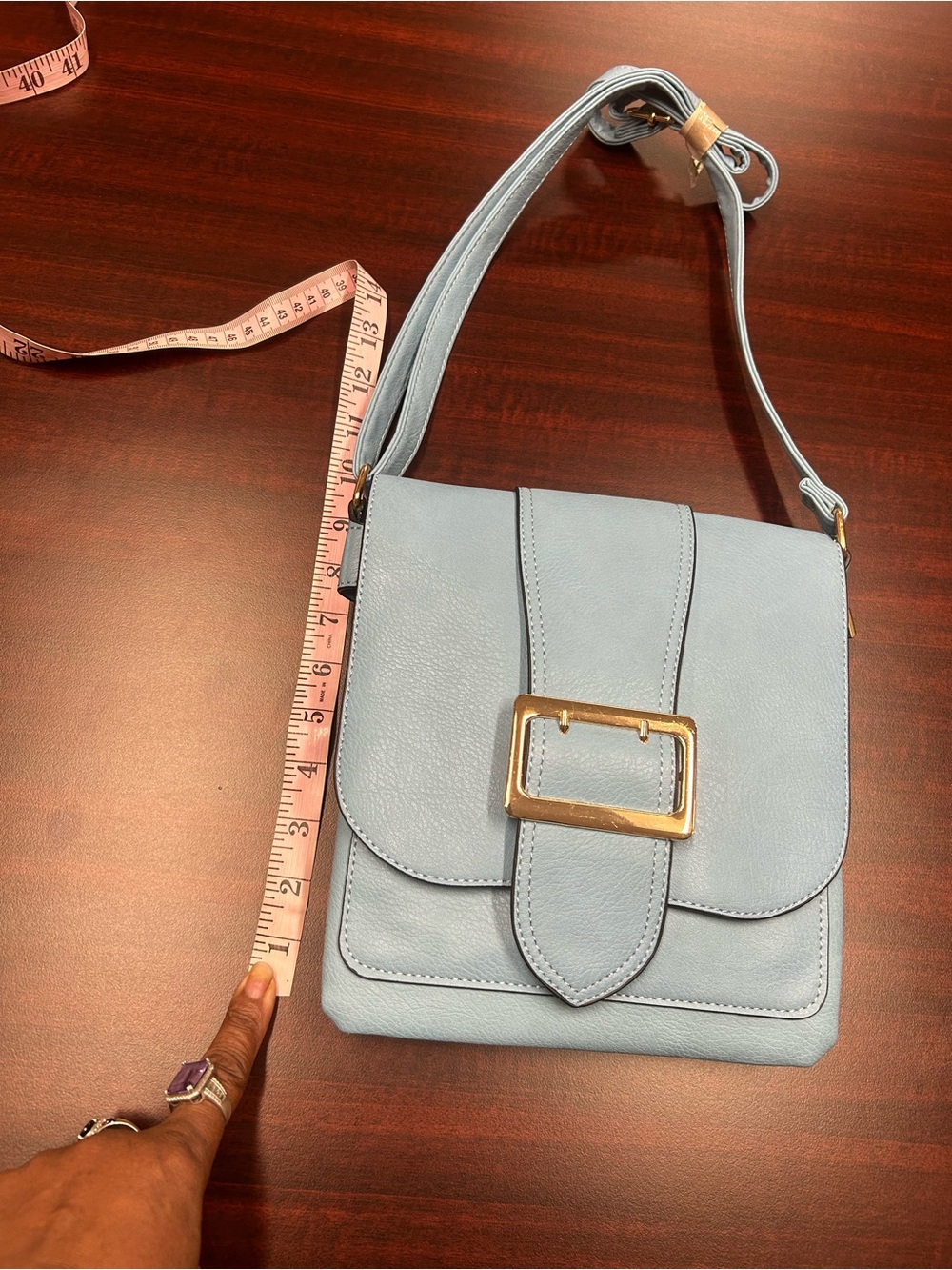Light Blue Crossbody Bag with Gold Buckle